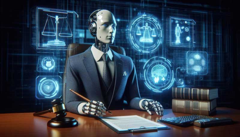 Robot at desk with laptop and book — Aipick Zone