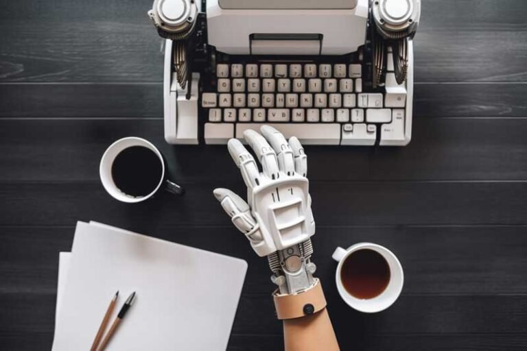 Robot hand with keyboard & coffee — Aipick Zone